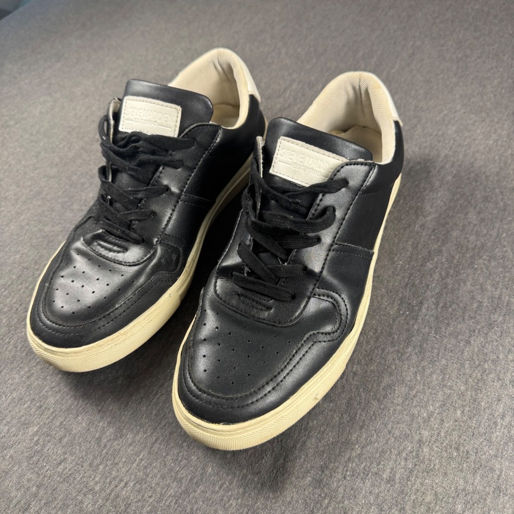 Steve Madden Taysom Mens Black White Leather Low Top Sneakers Size 9.5 TAYS01M1